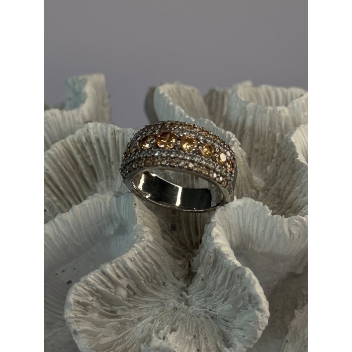 925 Sterling Silver Citrine & Beryl Ring Size 9.5