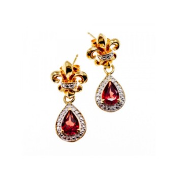925 STERLING SILVER GOLD PLATED GARNET EARRINGS