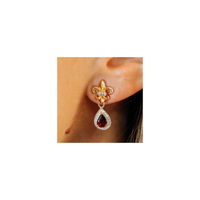 925 STERLING SILVER GOLD PLATED GARNET EARRINGS