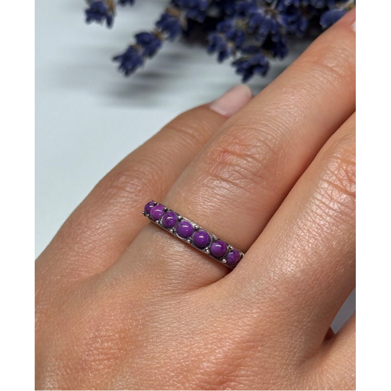 925 Sterling Silver Purple Agate Ring Size 6
