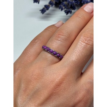 925 Sterling Silver Purple Agate Ring Size 6