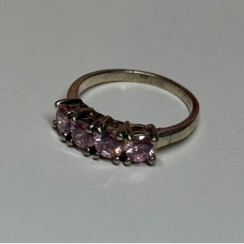 925 Sterling Silver Pink CZ Ring Size 5
