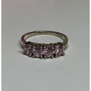 925 Sterling Silver Pink CZ Ring Size 5