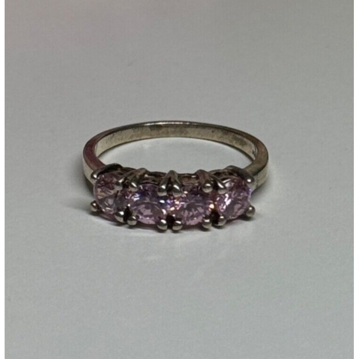 925 Sterling Silver Pink CZ Ring Size 5