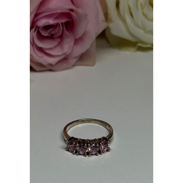 925 Sterling Silver Pink CZ Ring Size 5