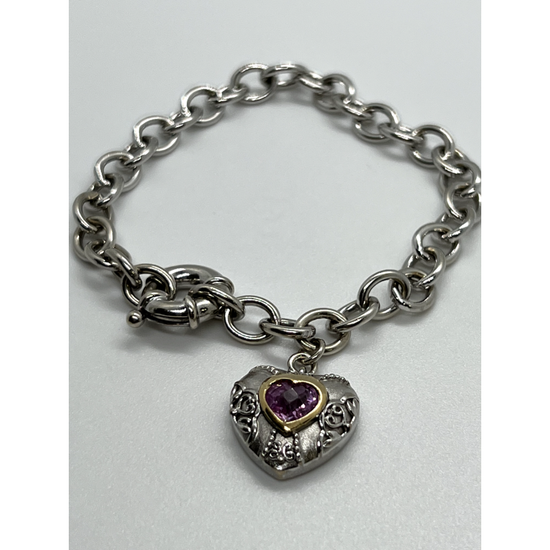 925 STERLING SILVER  PINK TOPAZ HEART BRACELET