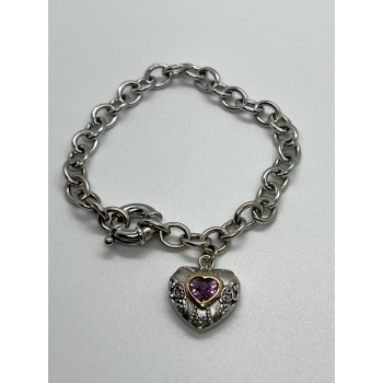 925 STERLING SILVER  PINK TOPAZ HEART BRACELET