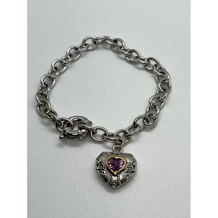 925 STERLING SILVER  PINK TOPAZ HEART BRACELET