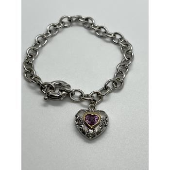 925 STERLING SILVER  PINK TOPAZ HEART BRACELET
