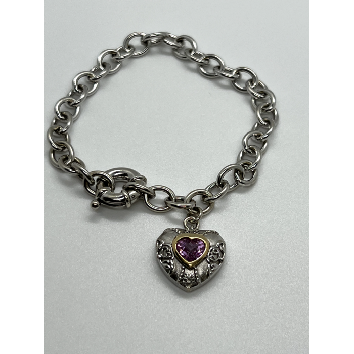 925 STERLING SILVER  PINK TOPAZ HEART BRACELET