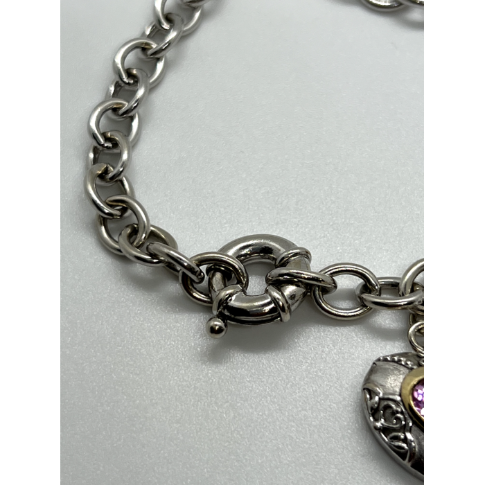 925 STERLING SILVER  PINK TOPAZ HEART BRACELET