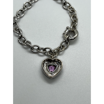 925 STERLING SILVER  PINK TOPAZ HEART BRACELET