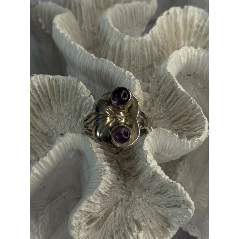 Vintage 925 Sterling Silver Amethyst Ring Adjustable