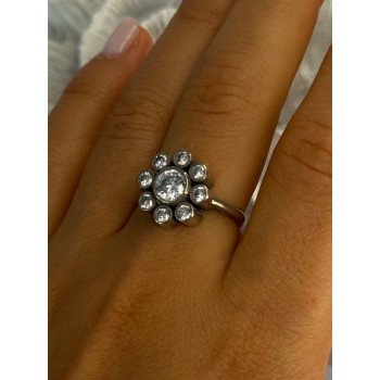 925 Sterling Silver CZ Flower Ring Size 9