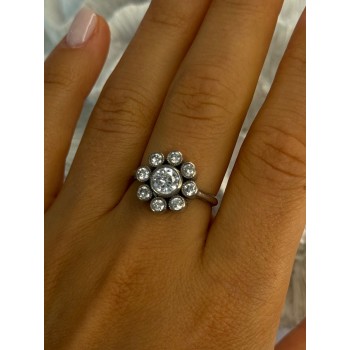 925 Sterling Silver CZ Flower Ring Size 9