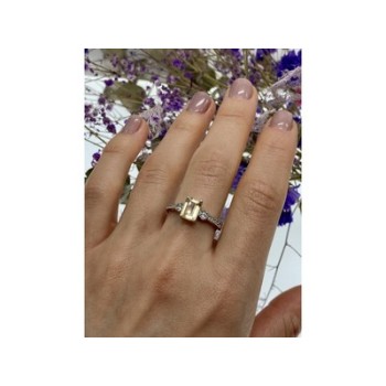 925 Sterling Silver Yellow Tourmaline & CZ Ring Size 8.5