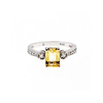 925 Sterling Silver Yellow Tourmaline & CZ Ring Size 8.5