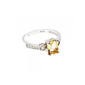 925 Sterling Silver Yellow Tourmaline & CZ Ring Size 8.5