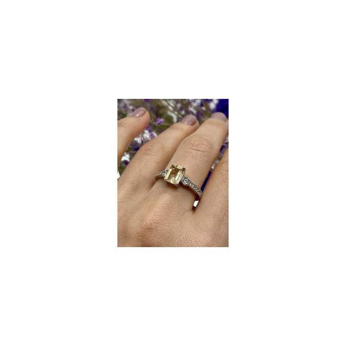 925 Sterling Silver Yellow Tourmaline & CZ Ring Size 8.5