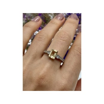 925 Sterling Silver Yellow Tourmaline & CZ Ring Size 8.5