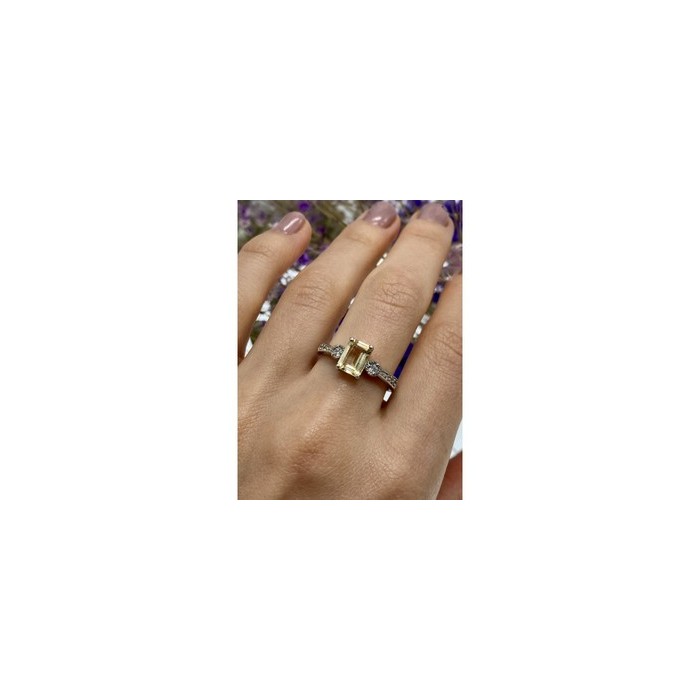 925 Sterling Silver Yellow Tourmaline & CZ Ring Size 8.5