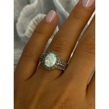 Jwbr 925 Sterling Silver Opal & Beryl Ring Size 7