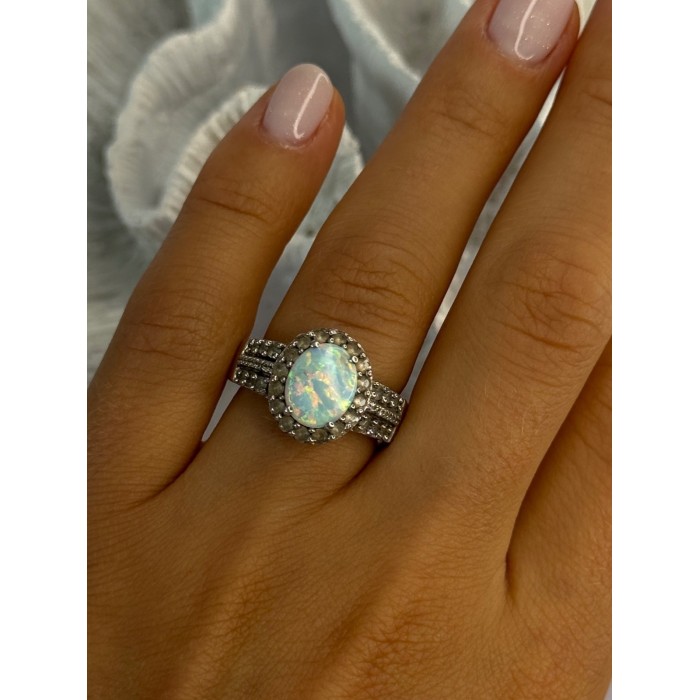 Jwbr 925 Sterling Silver Opal & Beryl Ring Size 7