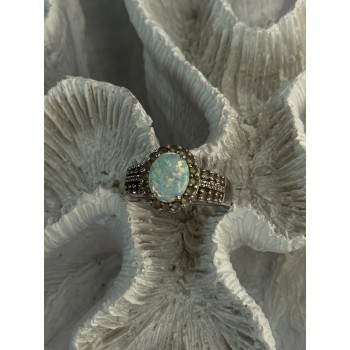 Jwbr 925 Sterling Silver Opal & Beryl Ring Size 7