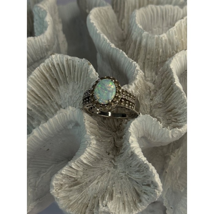 Jwbr 925 Sterling Silver Opal & Beryl Ring Size 7