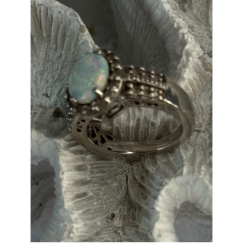Jwbr 925 Sterling Silver Opal & Beryl Ring Size 7