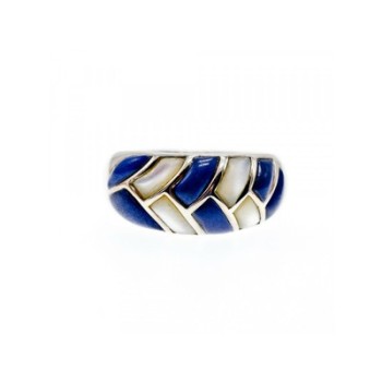 925 STERLING SILVER SODALITE & MOTHER OF PEARL  RING SIZE 11.75