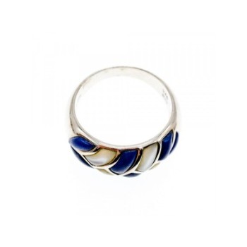 925 STERLING SILVER SODALITE & MOTHER OF PEARL  RING SIZE 11.75