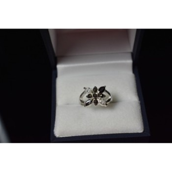925 Sterling Silver Black Spinel & CZ Ring Size 5.5