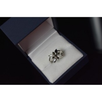 925 Sterling Silver Black Spinel & CZ Ring Size 5.5