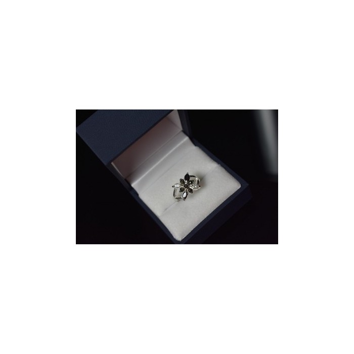 925 Sterling Silver Black Spinel & CZ Ring Size 5.5