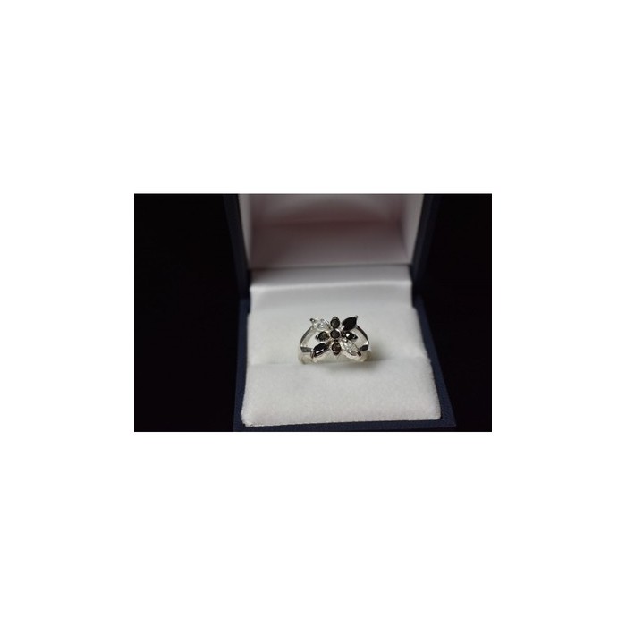 925 Sterling Silver Black Spinel & CZ Ring Size 5.5