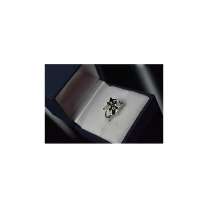 925 Sterling Silver Black Spinel & CZ Ring Size 5.5