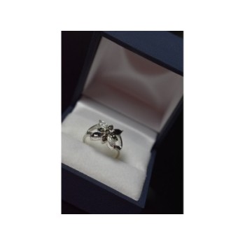 925 Sterling Silver Black Spinel & CZ Ring Size 5.5