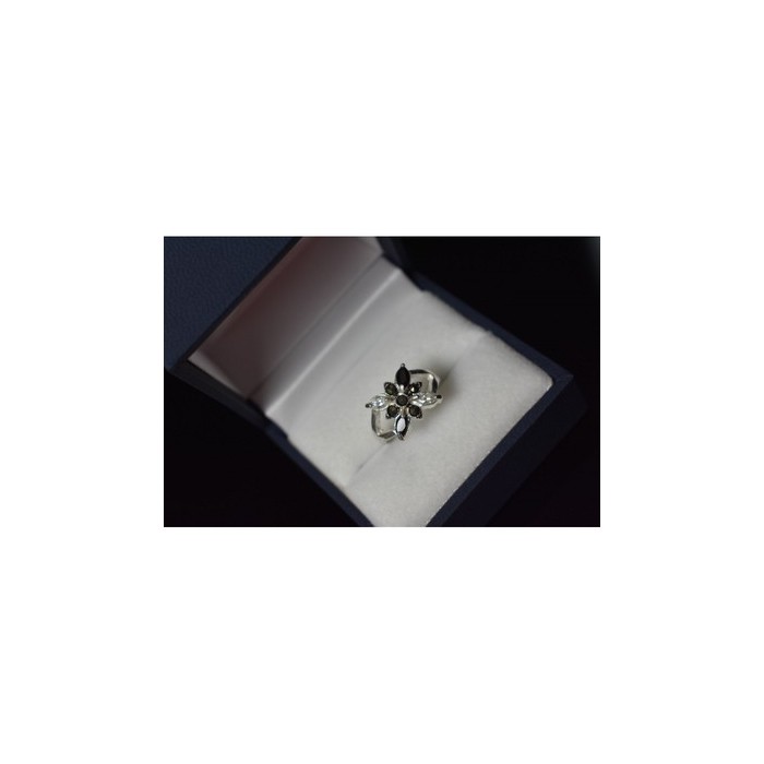 925 Sterling Silver Black Spinel & CZ Ring Size 5.5