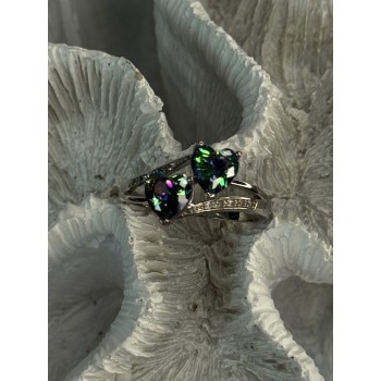 925 Sterling Silver Alexandrite Heart & Beryl Ring Size 10