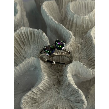 925 Sterling Silver Alexandrite Heart & Beryl Ring Size 10