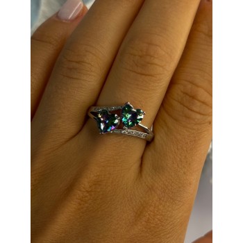 925 Sterling Silver Alexandrite Heart & Beryl Ring Size 10