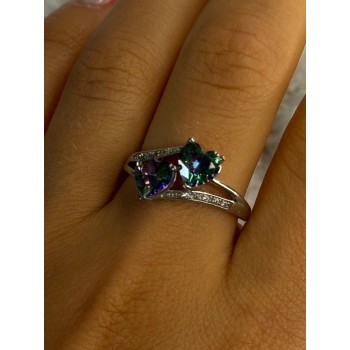 925 Sterling Silver Alexandrite Heart & Beryl Ring Size 10