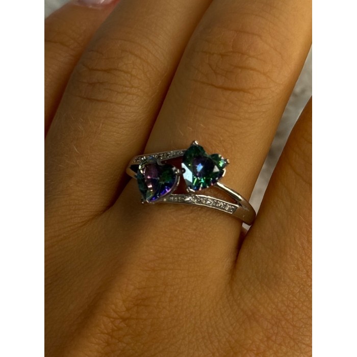 925 Sterling Silver Alexandrite Heart & Beryl Ring Size 10