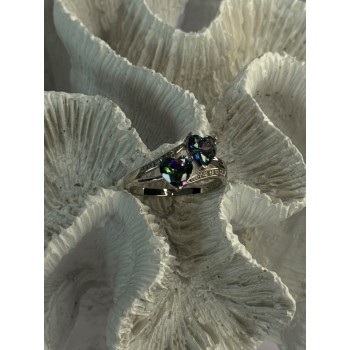 925 Sterling Silver Alexandrite Heart & Beryl Ring Size 10