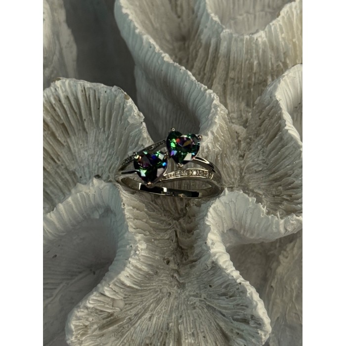 925 Sterling Silver Alexandrite Heart & Beryl Ring Size 10