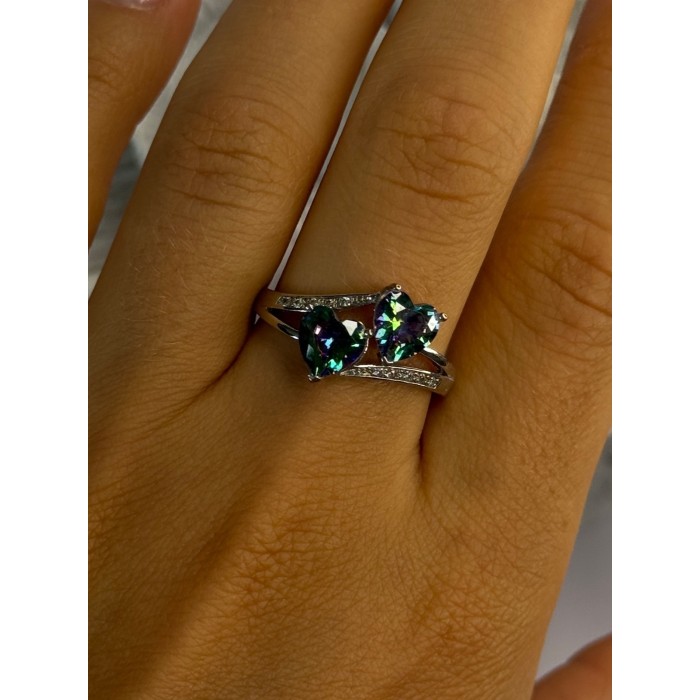 925 Sterling Silver Alexandrite Heart & Beryl Ring Size 10