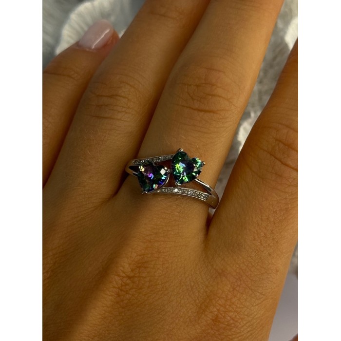 925 Sterling Silver Alexandrite Heart & Beryl Ring Size 10