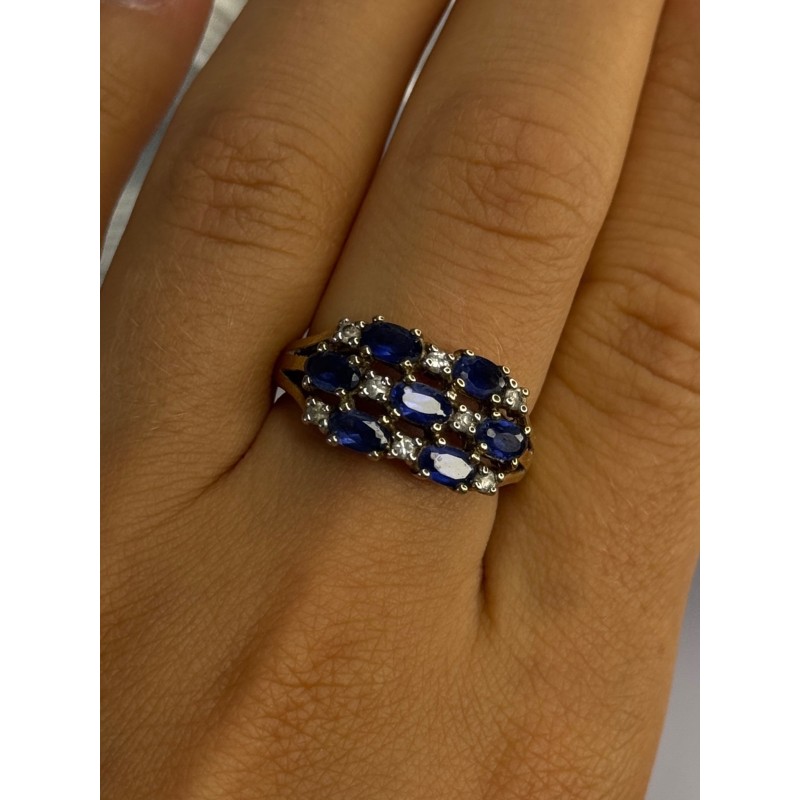 925 Sterling Silver Sapphire & Beryl Ring Size 8