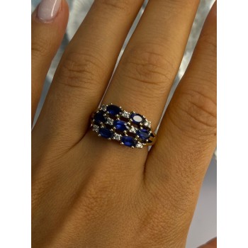 925 Sterling Silver Sapphire & Beryl Ring Size 8